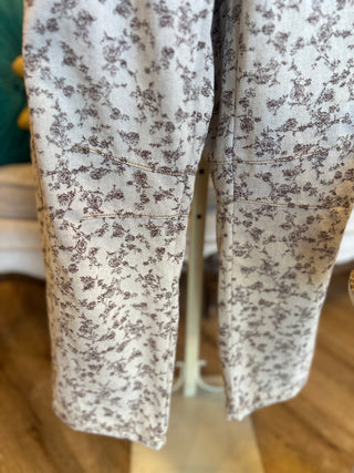 Oatmeal Woven Barrel Pant with Brown Florals