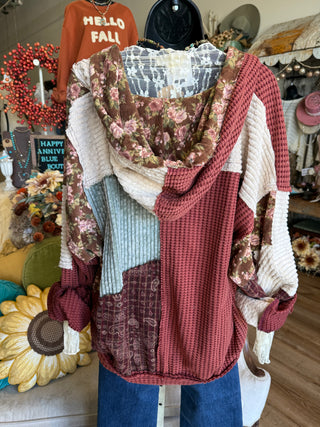 Brown or Marsala Patchwork Jacket with Hood
