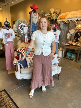 Coffee or Red Bean Gauze Lace Pant