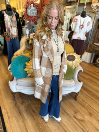 Camel Gingham Coatigan