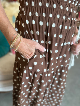 Brown Polka Dot Midi Dress