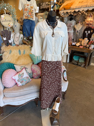 Brown Floral Print Skirt