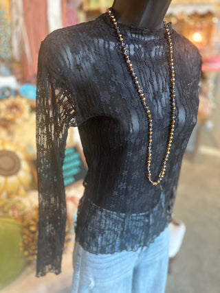 Lace Long Sleeve Top in Black, Ivory, Nude or Rose