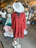 Tobacco or Terracotta  Linen Tiered Dress