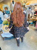 Black and Camel Floral Print Mini Dress