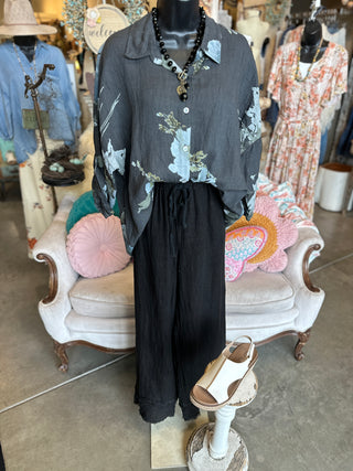 Floral Print Linen Blouse in Beige, Camel, White or Black