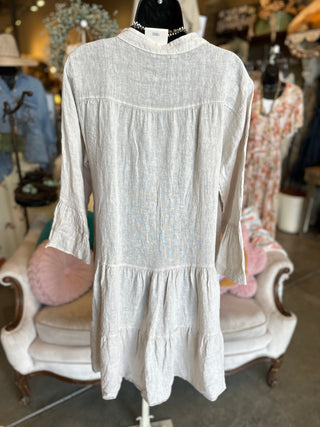 Tiered Linen Dress in Beige, Duck Green or Khaki