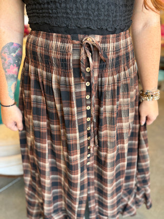 Toffee Plaid Maxi Skirt