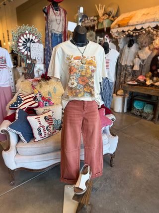 Rust Barrel Leg Cropped Jean