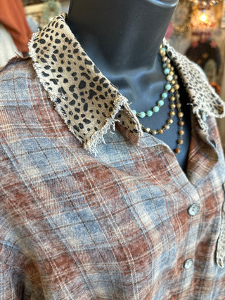 Brick Plaid Leopard Trim Flannel