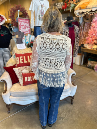 Black or Natural Crochet and Lace Cardi