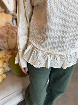 Ivory Contrasting Ruffle Top