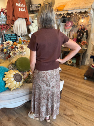 Paisley Midi Skirt w/Lace Hem