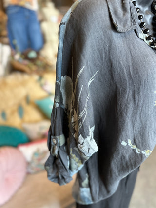 Floral Print Linen Blouse in Beige, Camel, White or Black