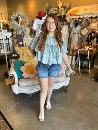 Pol Embroidery Blouse in White or Denim Blue