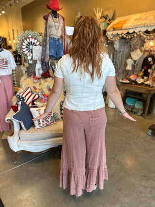 Coffee or Red Bean Gauze Lace Pant