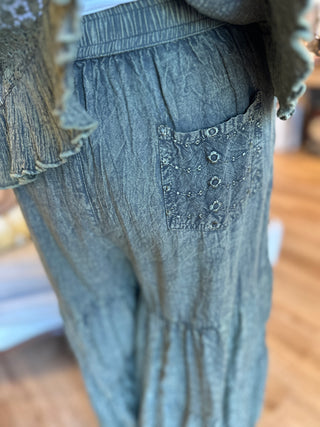 Olive Tiered Lace Pant