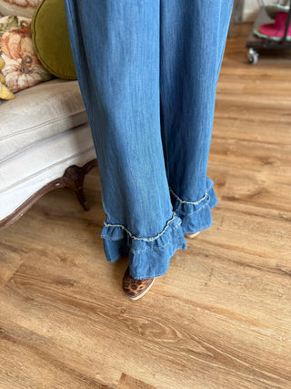 Denim Ruffle Overalls