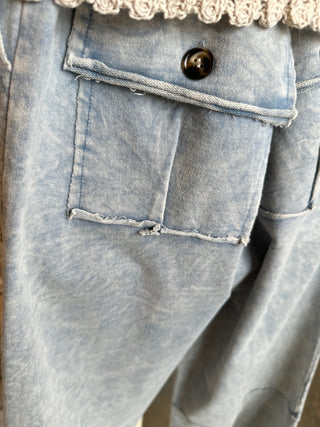 Washed Denim Terry Knit Pant