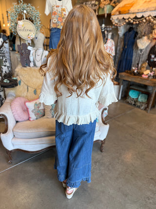 SoMe Wide Leg Ruffled Hem Jean