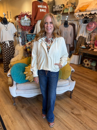 Suede Zip Up Jacket in Bone and Almond