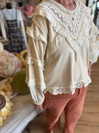 Beige Eyelet Terry Top