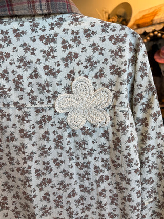 Mocha Plaid Floral Patch Top