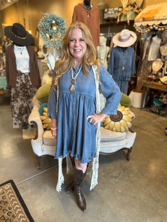 Chambray Denim Tiered Dress