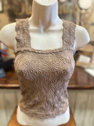 Floral Jacquard Tank Top in Coffee, Ivory, Oatmeal, Jade, Black and Red
