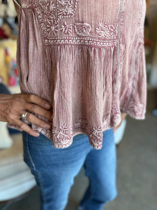 Mineral Washed Pink Sleeveless Top