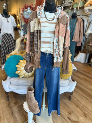 Brown or Marsala Patchwork Jacket with Hood