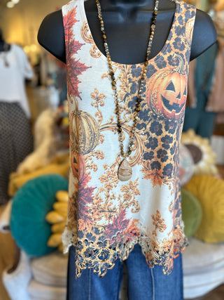 Leopard Pumpkin Lace Tank Top
