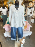 Linen Ruffle Neck Blouse in Beige, Black or Camel