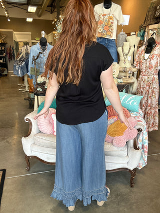 Chambray Ruffled Hem Pant