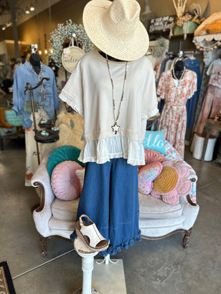 Natural Ruffle Layered Terry Top