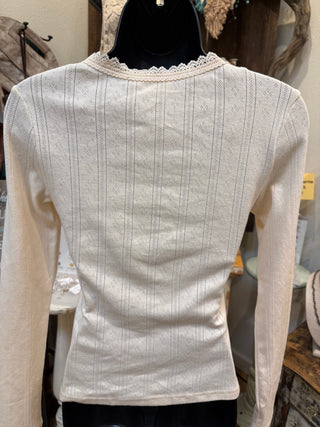 Cream Pointelle Knit Top