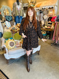 Black and Camel Floral Print Mini Dress