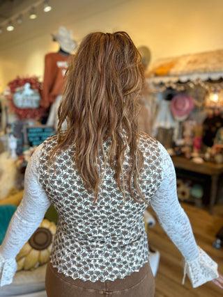 Cream with Brown Floral Print Vest