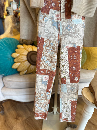 Patchwork Print Wide-Leg Pants