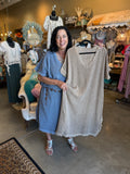 Linen Blend Maxi Dress in Taupe or Navy