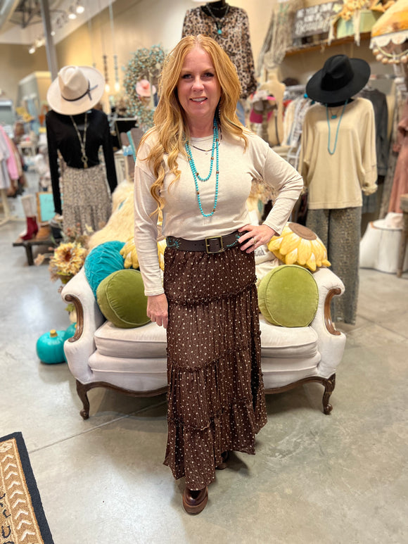 Brown Ditsy Daisy Maxi Skirt