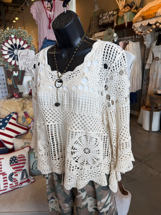 Beige Crochet 3/4 Sleeve Top