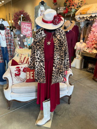 Burgundy Cinched Sweater Dress Set