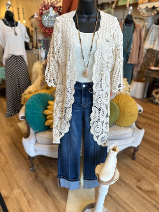 Crochet High Low Cardigan in Black, Brown and Natural