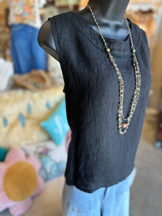 Linen Tank Top in Camel, Black, Khaki or Brown