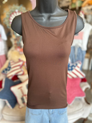 Zenana Seamless Tank Top in Brown, Beige and White