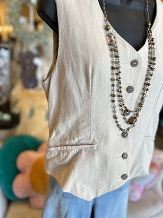 Cotton Linen Blend Vest in Black or Tan