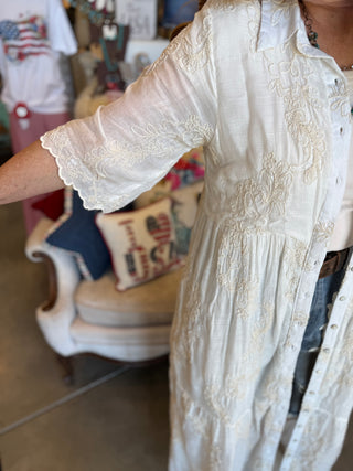 Natural Embroidery Shirt Dress