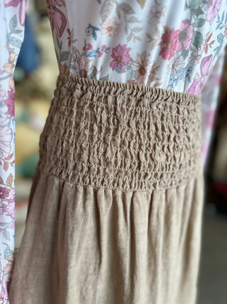 Linen Tiered Skirt in Camel