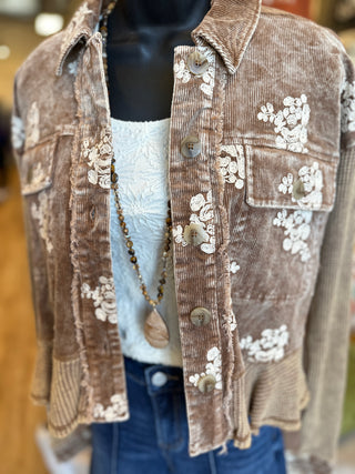 Washed Toffee Embroidered Jacket